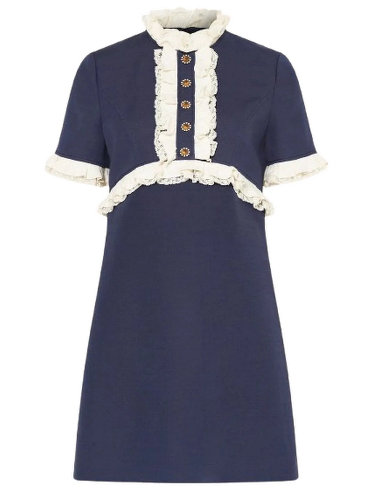 Contrasting Ruffle-Trim Crepe Mini Dress - Dresses