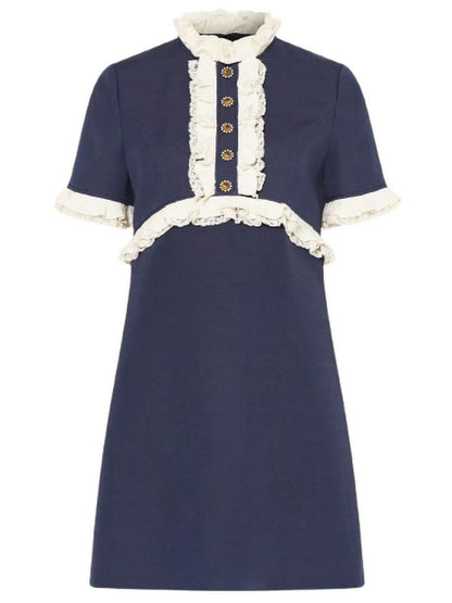 Contrasting Ruffle-Trim Crepe Mini Dress - Dresses