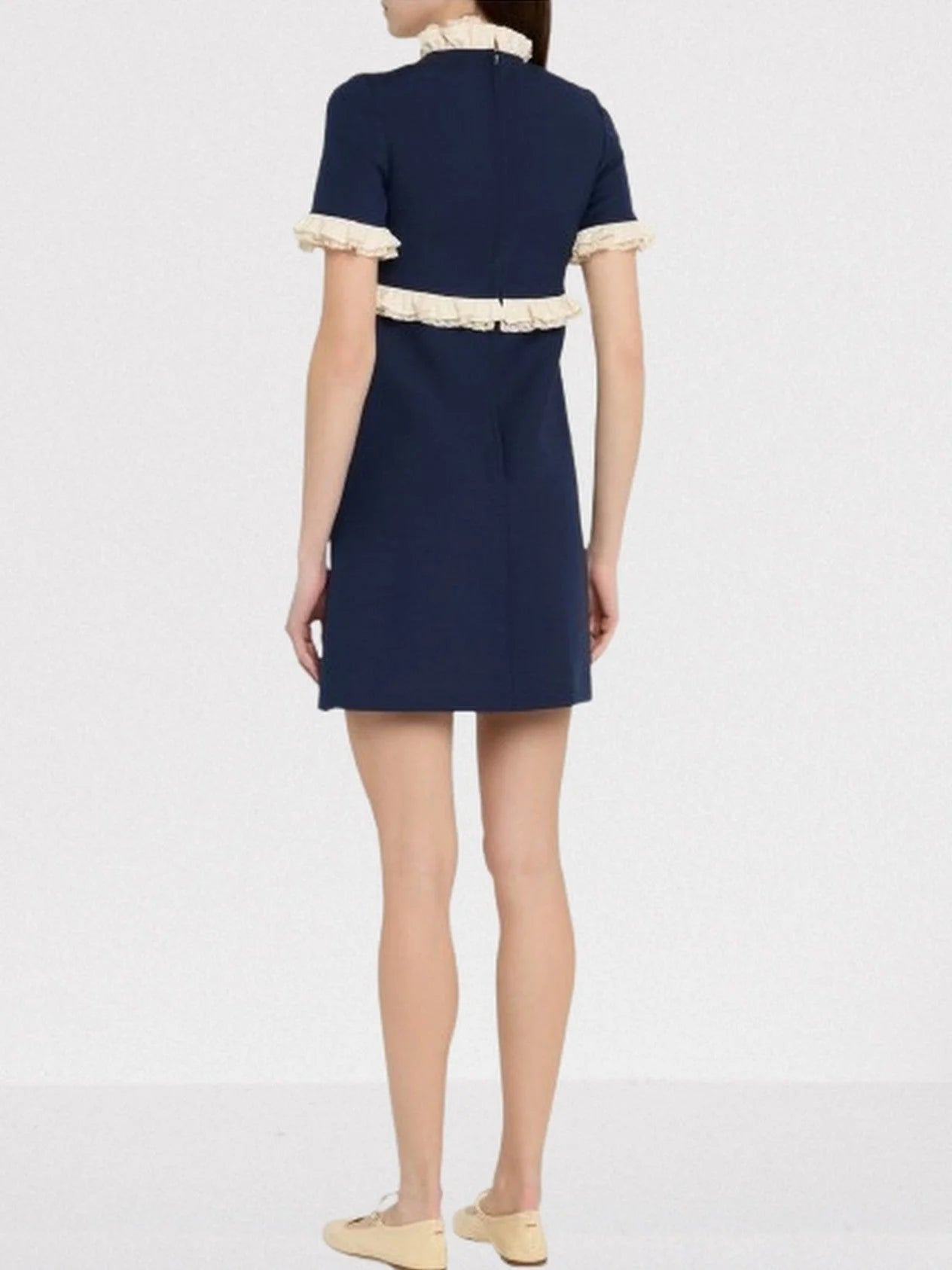 Contrasting Ruffle-Trim Crepe Mini Dress - Dresses