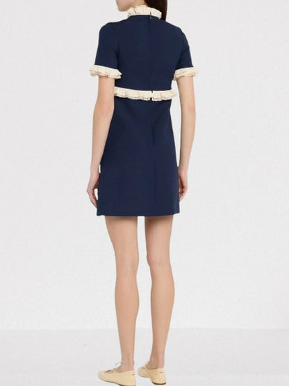 Contrasting Ruffle-Trim Crepe Mini Dress - Dresses