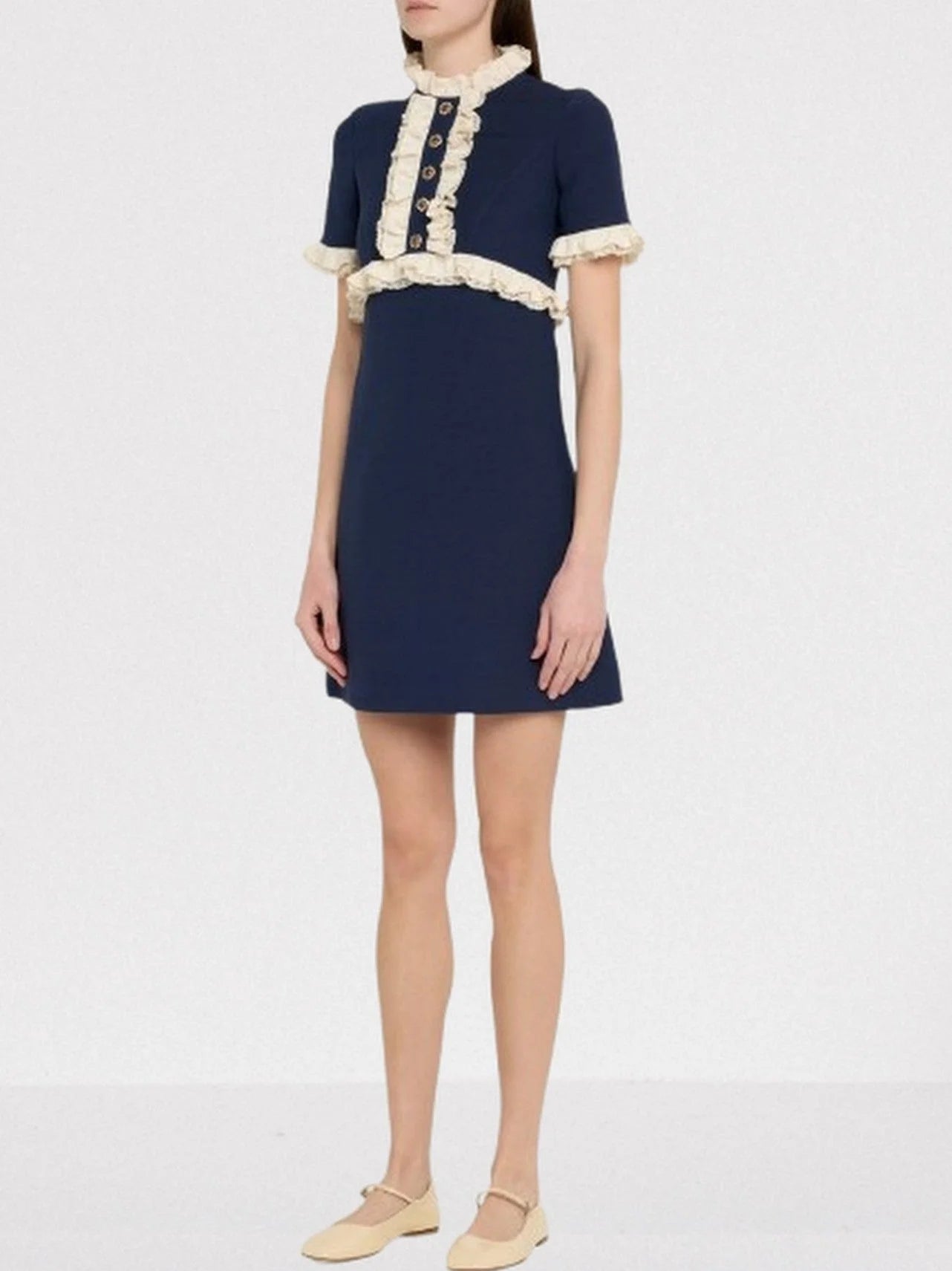 Contrasting Ruffle-Trim Crepe Mini Dress - Dresses