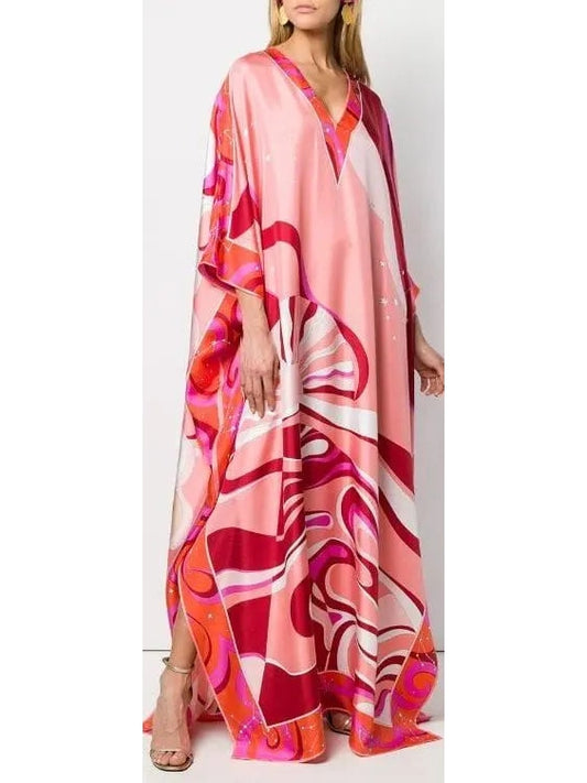 Copacabana Print Silk Kaftan Dress - Branna Couture