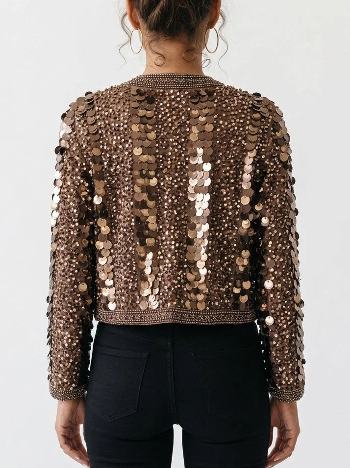 Copper Sequin Embellished Cropped Jacket - Jackets