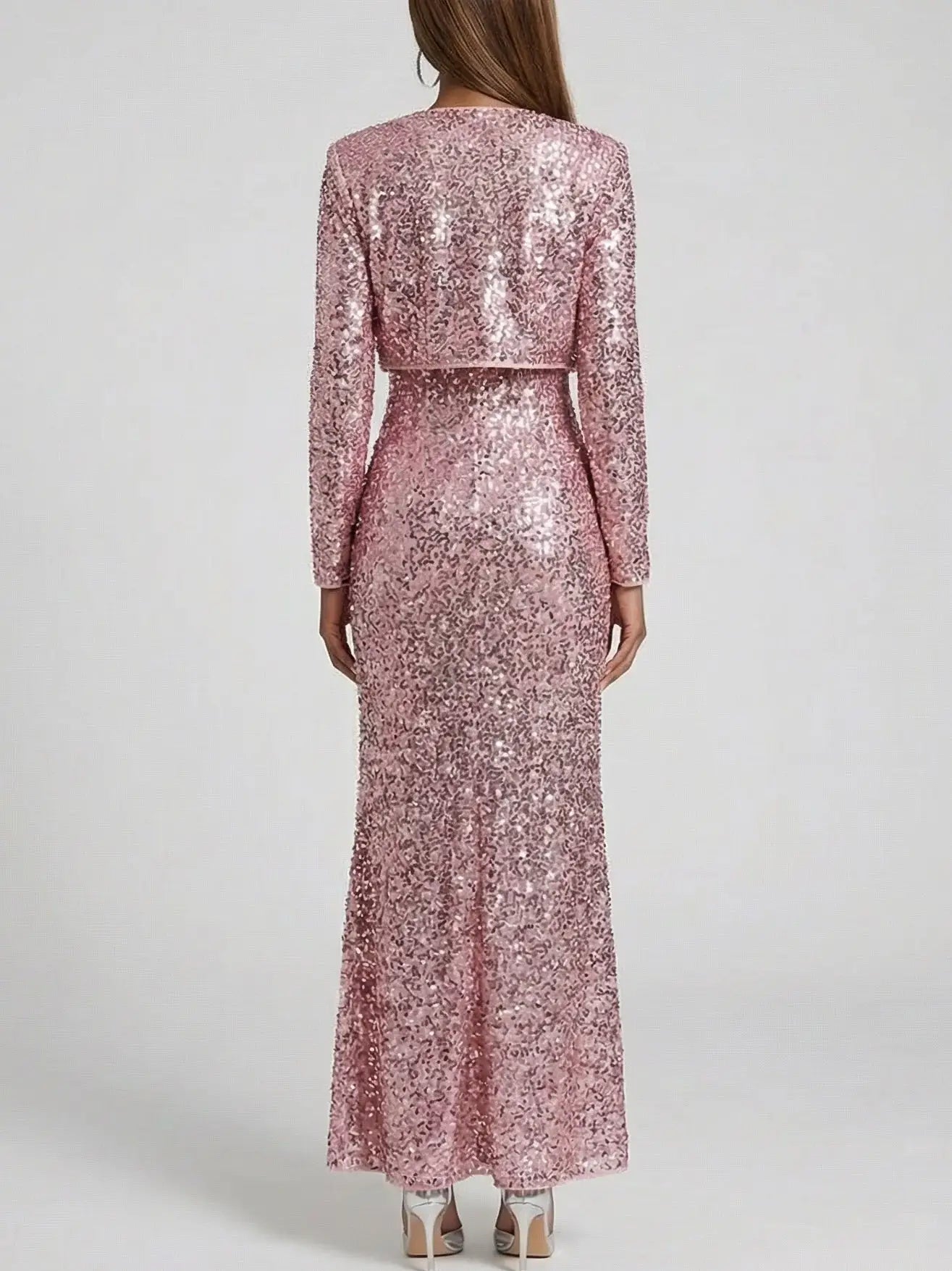 Corded Sequin Maxi Dress with Cropped Cardigan - Dresses