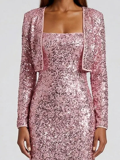 Corded Sequin Maxi Dress with Cropped Cardigan - Dresses