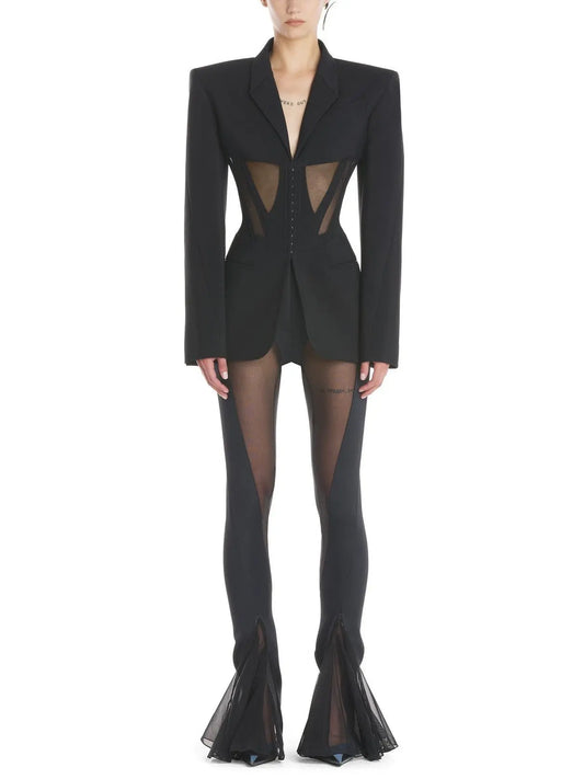 Corset Cut-Out Sheer-Panel Blazer Jacket - Branna Couture