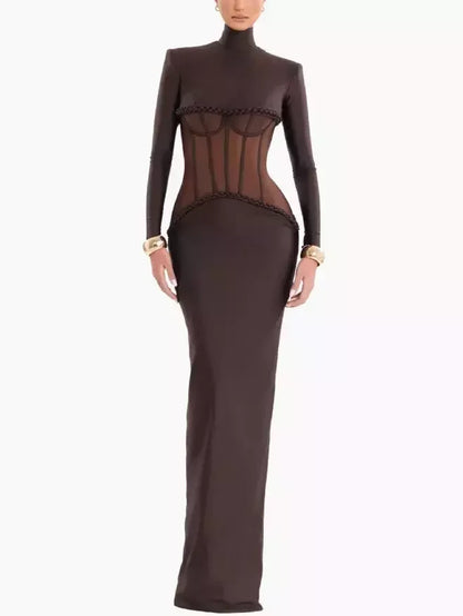 Corset Inspired Long Brown Stretch Gown XS Dresses