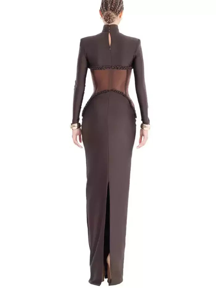 Corset Inspired Long Brown Stretch Gown Dresses
