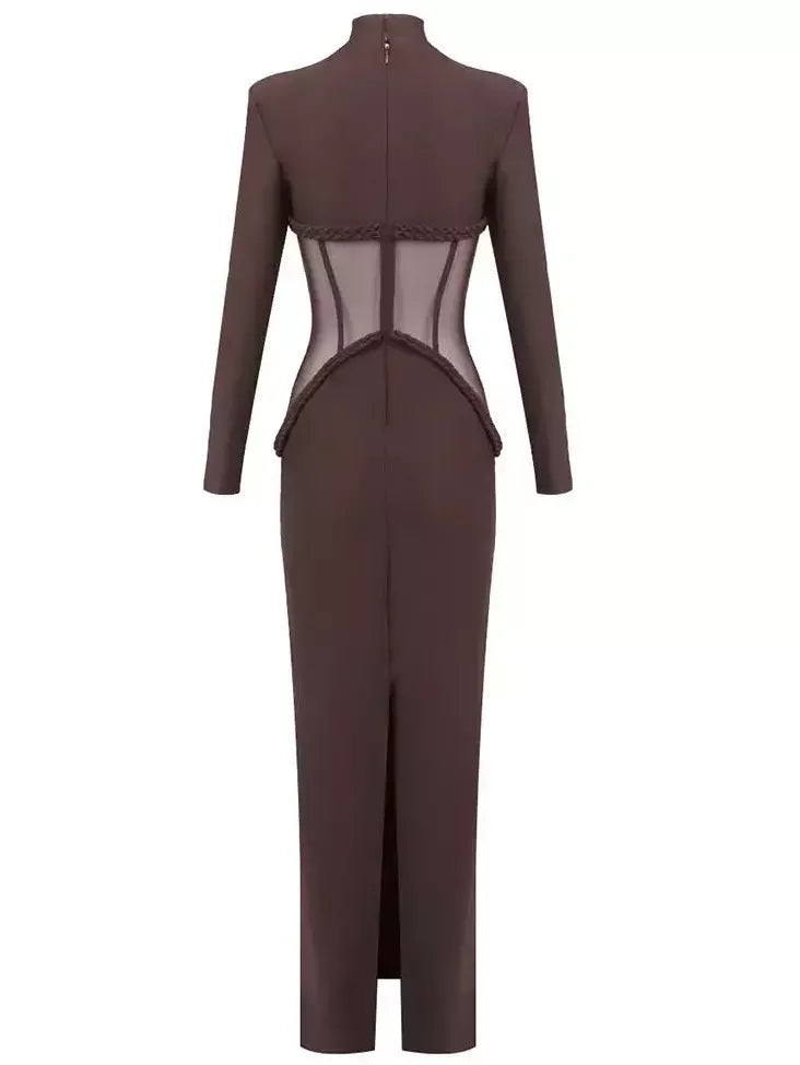 Corset Inspired Long Brown Stretch Gown Dresses
