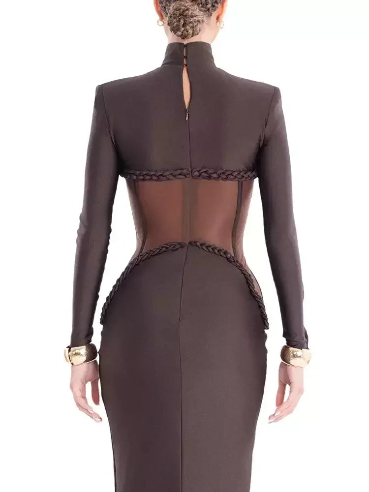 Corset Inspired Long Brown Stretch Gown Dresses