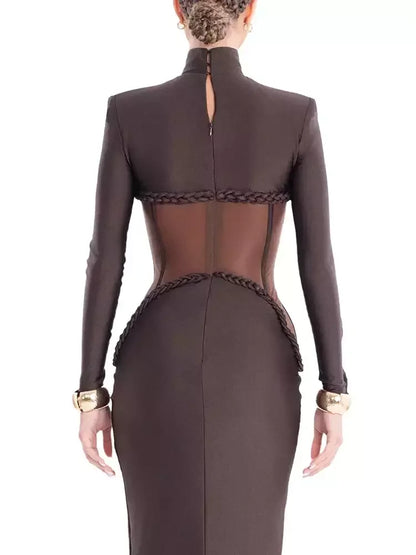Corset Inspired Long Brown Stretch Gown Dresses