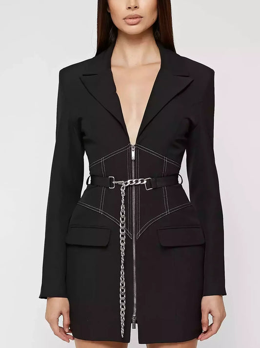 Women’s Corset Zip-Front Mini Blazer Dress with Chain Belt Branna Couture