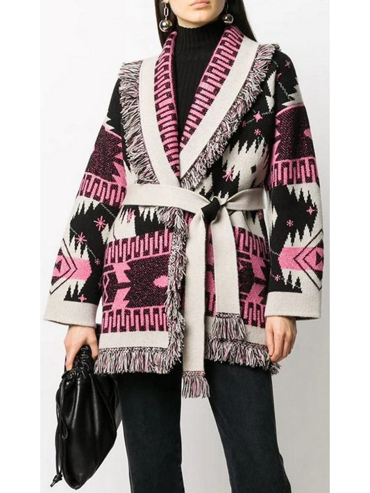 Cosmic-Pattern Fringed-Edge Cardigan - Branna Couture