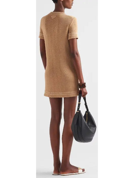 Cotton Crewneck Plain Knit with Embroidery Dress - Branna Couture