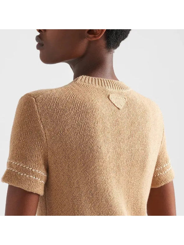 Cotton Crewneck Plain Knit with Embroidery Dress - Branna Couture