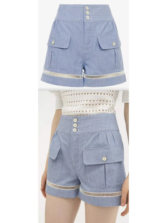 Cotton Denim Chambray Shorts - Branna Couture