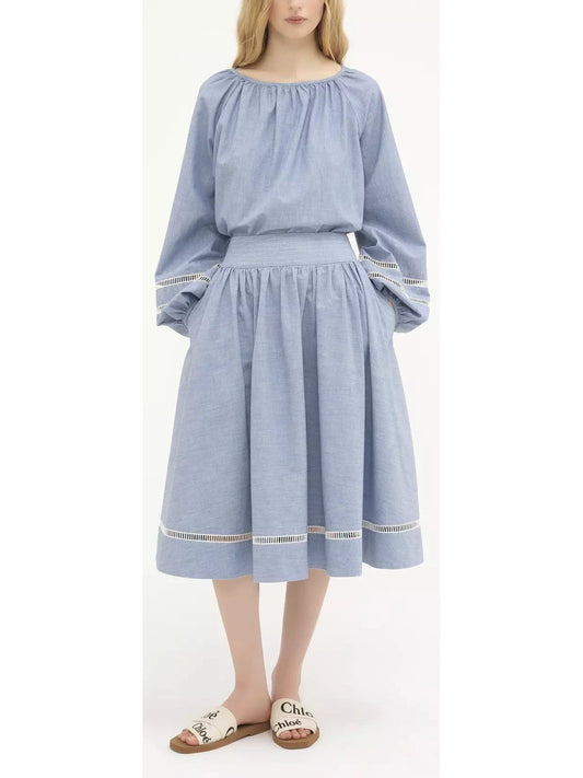 Cotton Denim Chambray Skirt - Branna Couture