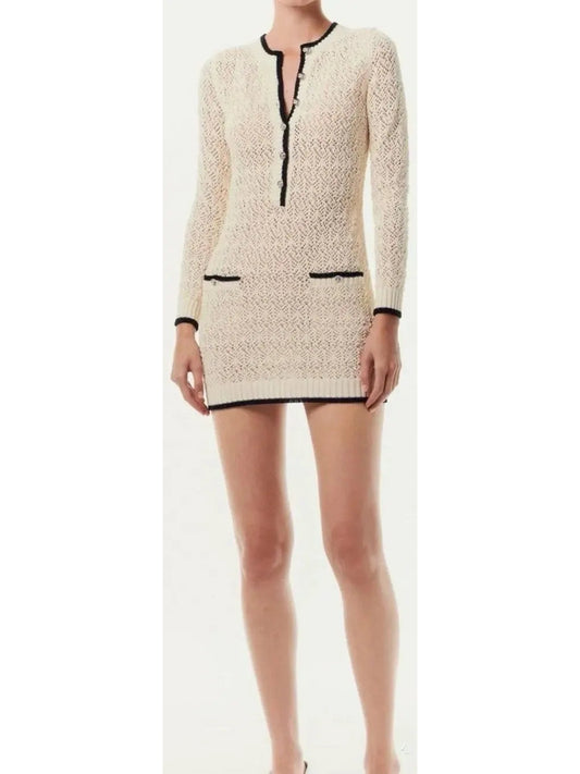 Cotton Knit Crochet Style Long-Sleeve Mini Dress - Branna Couture