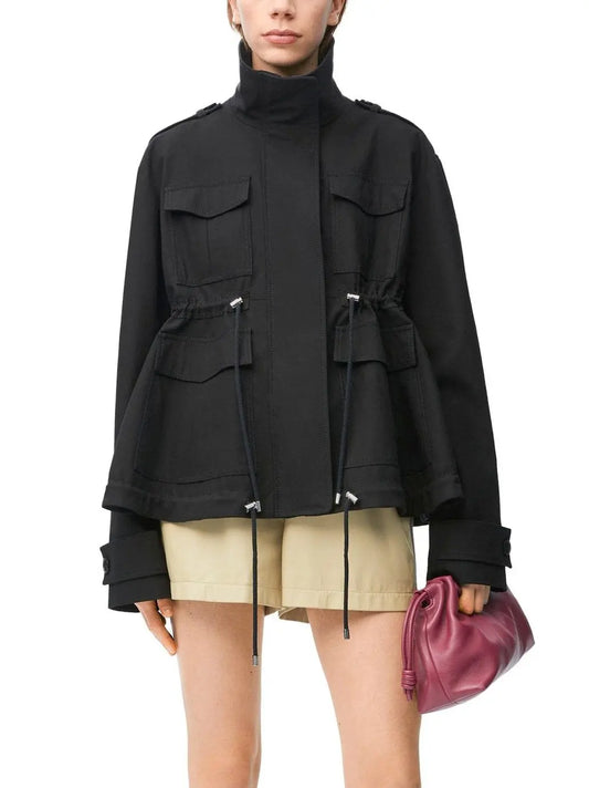 Cotton Twill Parka Jacket in Black - Branna Couture