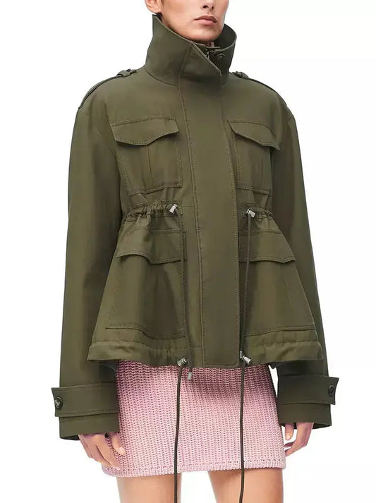 Cotton Twill Parka Jacket in Military Green - Branna Couture