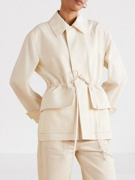 Cotton Twill Jacket with Leather Drawstrings - Small - Jackets