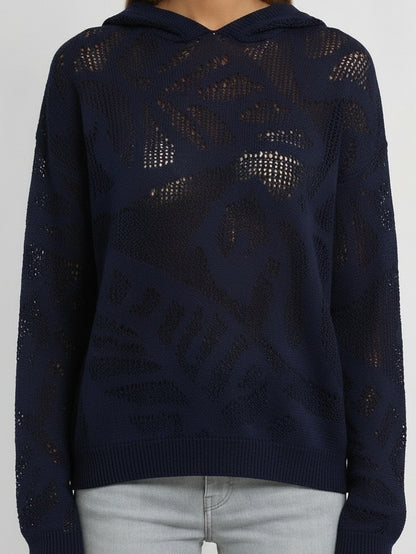 Cotton Hooded Open-Knit Sweater - Sweaters & Knitwear