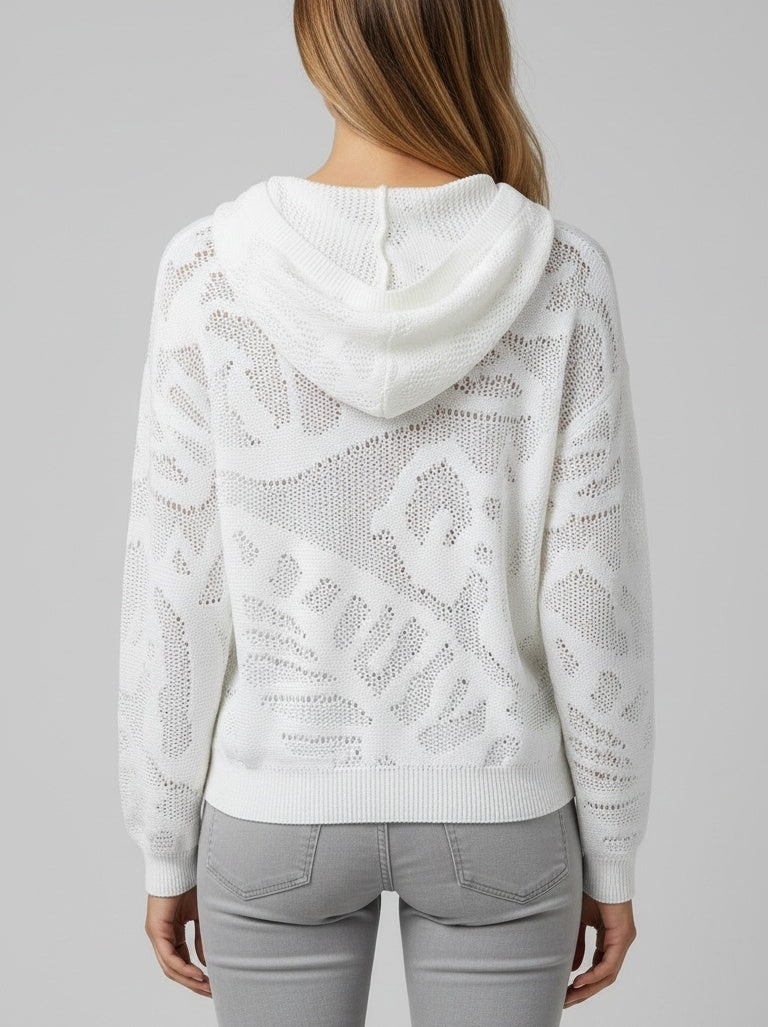 Cotton Hooded Open-Knit Sweater - Sweaters & Knitwear