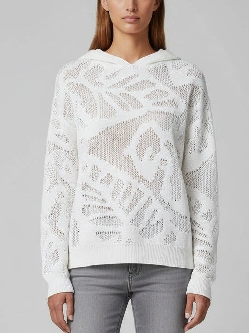 Cotton Hooded Open-Knit Sweater - Sweaters & Knitwear