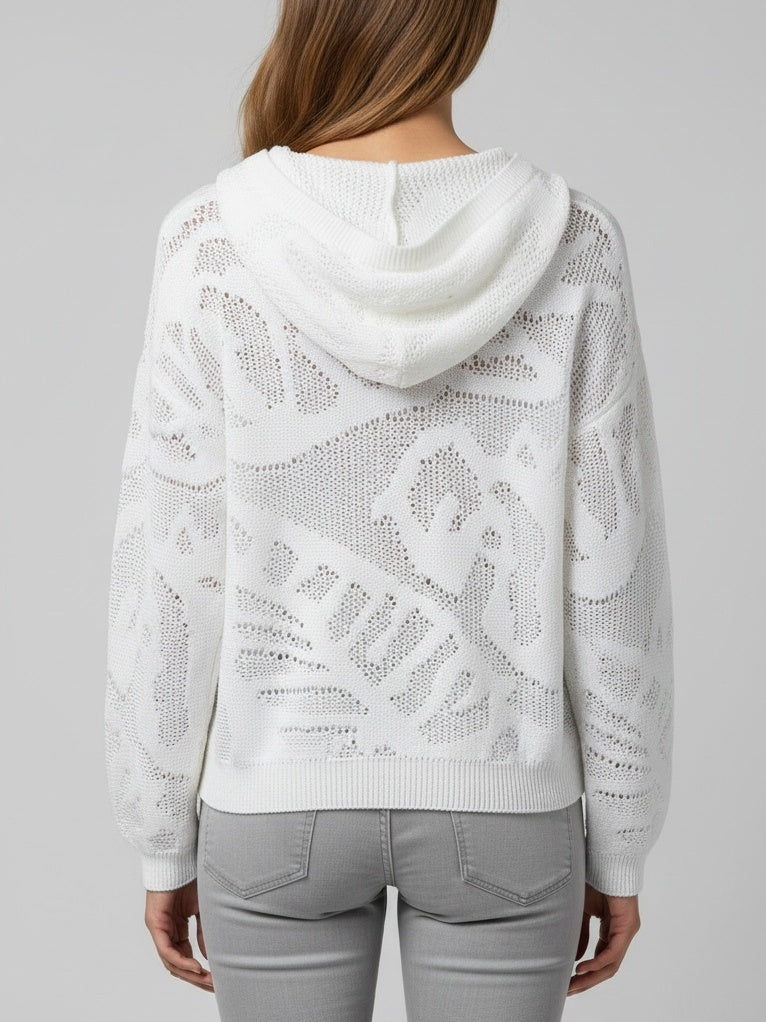 Cotton Hooded Open-Knit Sweater - Sweaters & Knitwear