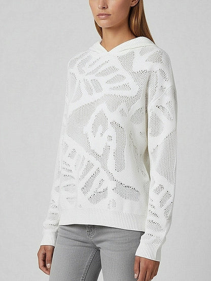 Cotton Hooded Open-Knit Sweater - Sweaters & Knitwear