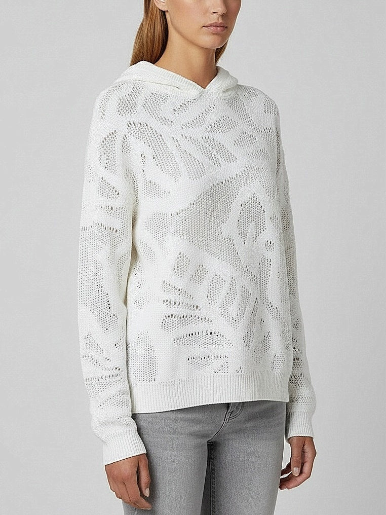 Cotton Hooded Open-Knit Sweater - Sweaters & Knitwear