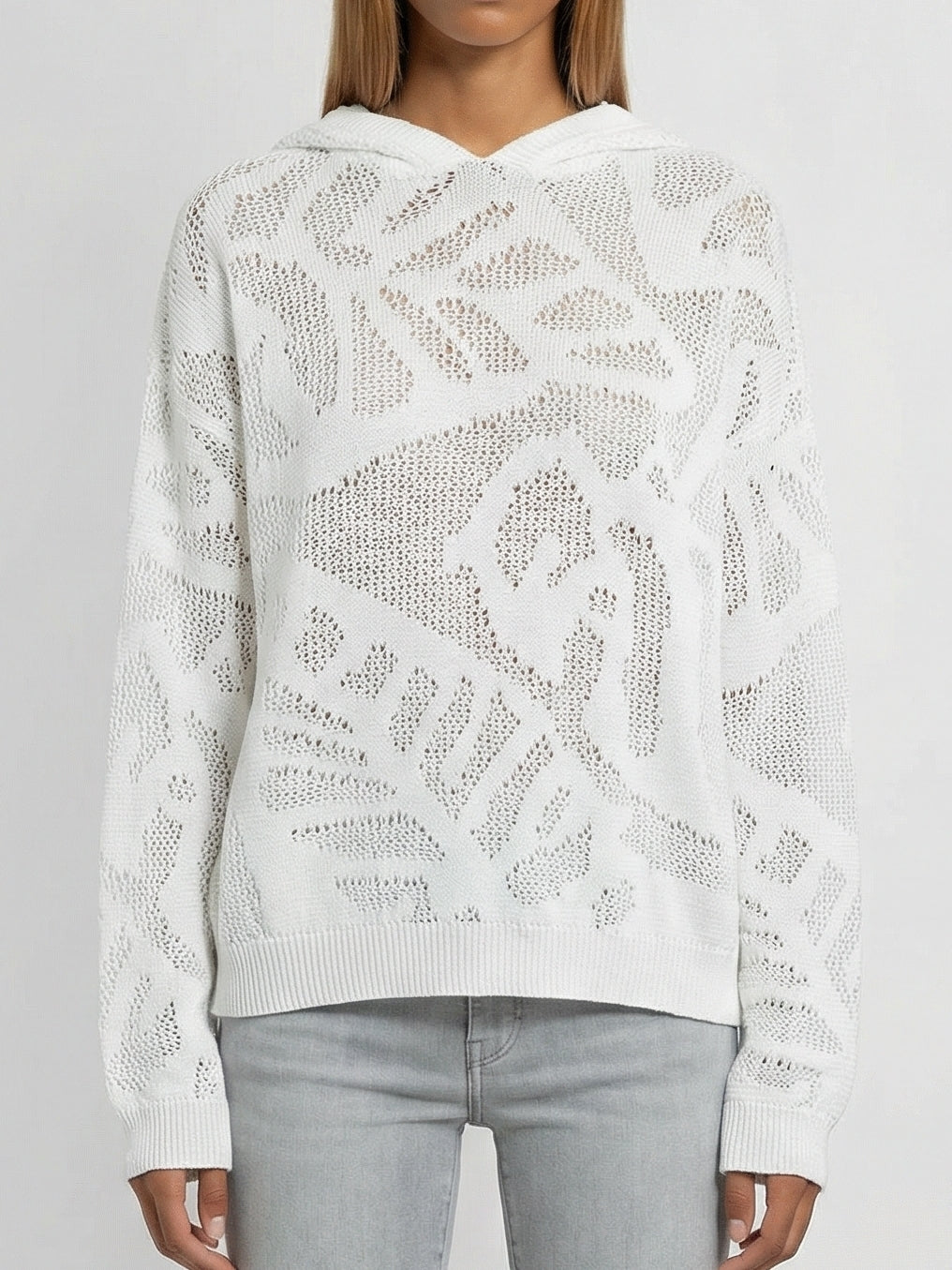 Cotton Hooded Open-Knit Sweater - Sweaters & Knitwear