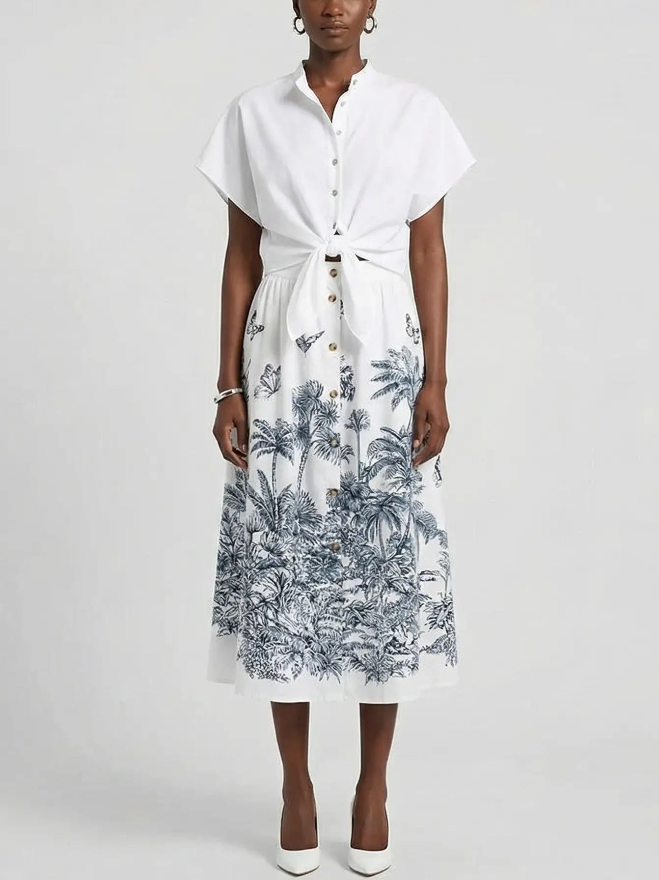 Cotton Tropical Toile Top and Skirt Set - S - Suits & Sets