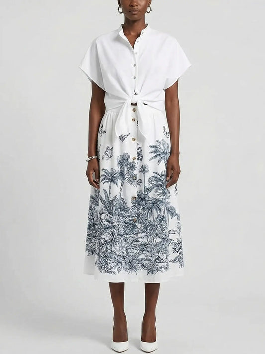 Cotton Tropical Toile Top and Skirt Set - S - Suits & Sets