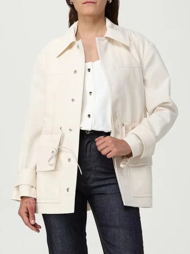 Cotton Twill Jacket with Leather Drawstrings - Jackets