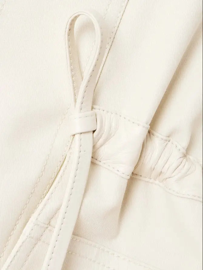 Cotton Twill Jacket with Leather Drawstrings - Jackets