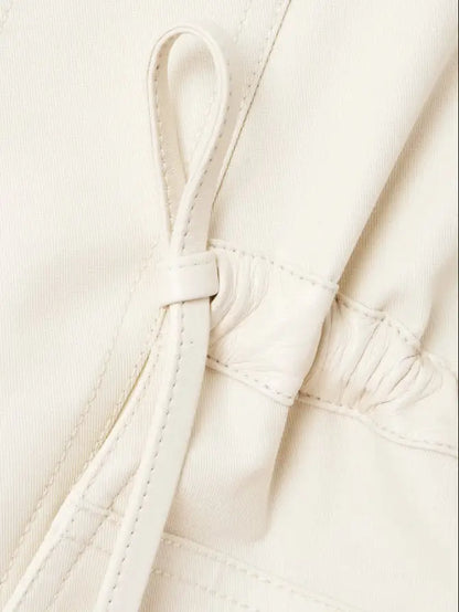 Cotton Twill Jacket with Leather Drawstrings - Jackets