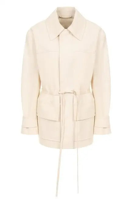 Cotton Twill Jacket with Leather Drawstrings - Jackets