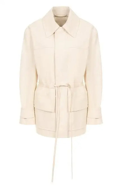 Cotton Twill Jacket with Leather Drawstrings - Jackets