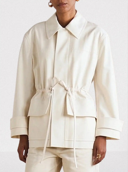 Cotton Twill Jacket with Leather Drawstrings - Jackets