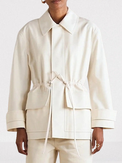 Cotton Twill Jacket with Leather Drawstrings - Jackets