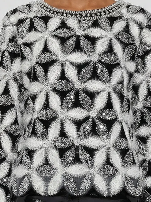 Couture Sequin and Pearl Leaf Embellished Top - Tops