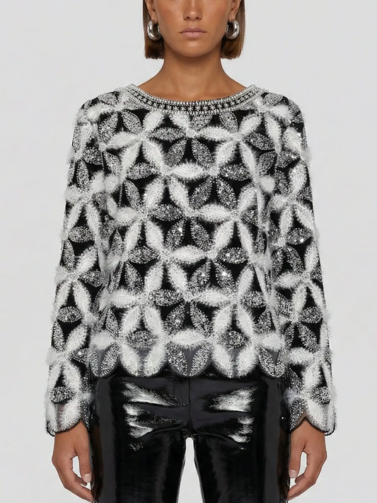 Couture Sequin and Pearl Leaf Embellished Top - S - Tops