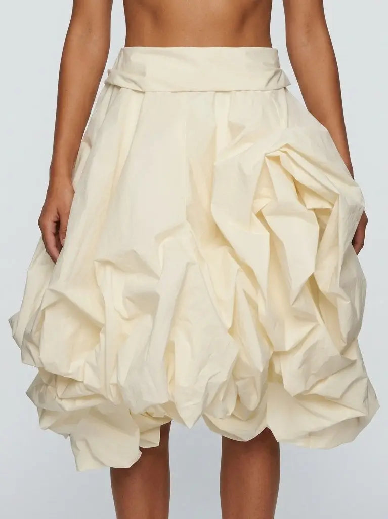 Cream Draped Sculptural Pouf Skirt - Small - Skirts
