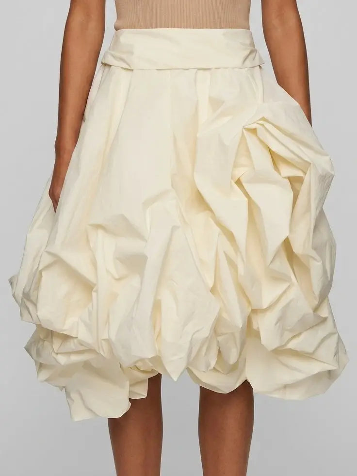 Cream Draped Sculptural Pouf Skirt - Skirts
