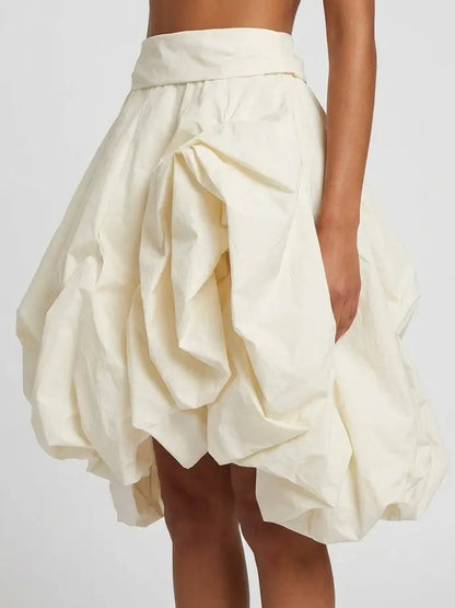 Cream Draped Sculptural Pouf Skirt - Skirts