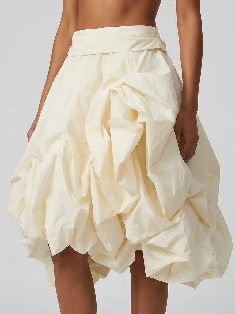 Cream Draped Sculptural Pouf Skirt - Skirts