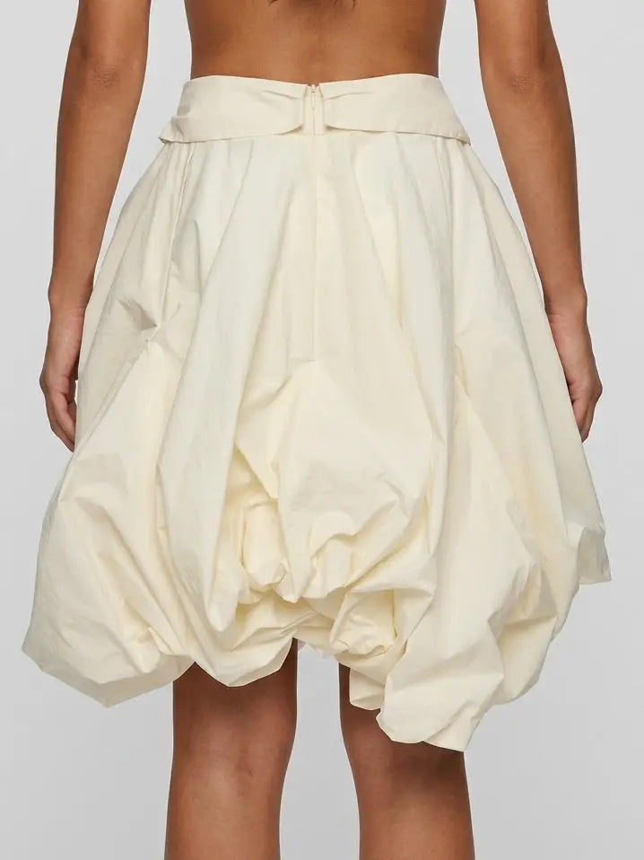 Cream Draped Sculptural Pouf Skirt - Skirts