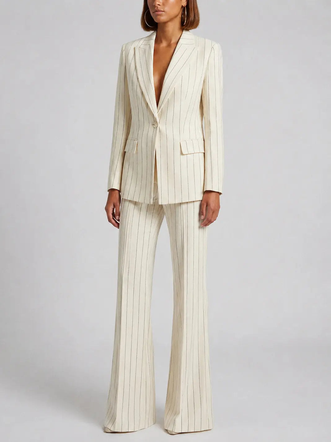 Cream Pinstripe Blazer and Pants Set - Suits & Sets