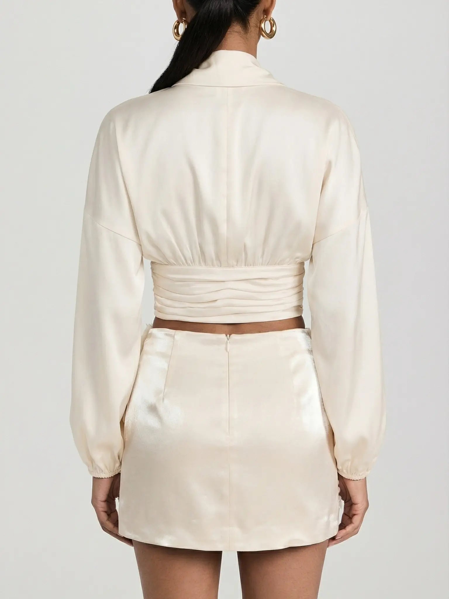 Cream Wrap Blouse & Rosette Skort Two-Piece Set - Suits & Sets